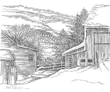 Litchfield County Barns in Winter and Gas Pump