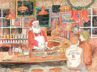 Santa Shucking Oysters for Red Sox Fans