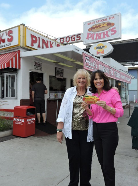 Carol Wallace and Gloria Pinkat Pinks Hot Dogs in Hollywood