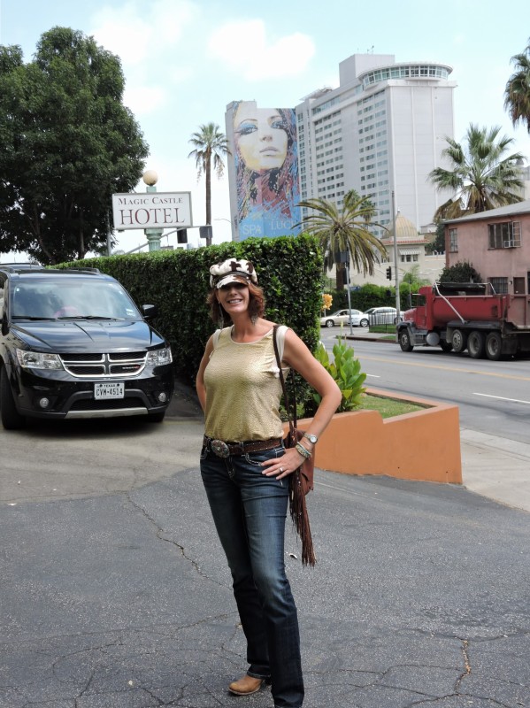Christine at entrance of the Magic Castle Hotel in Hollywood